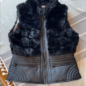 Black Faux Fur and Leather Vest